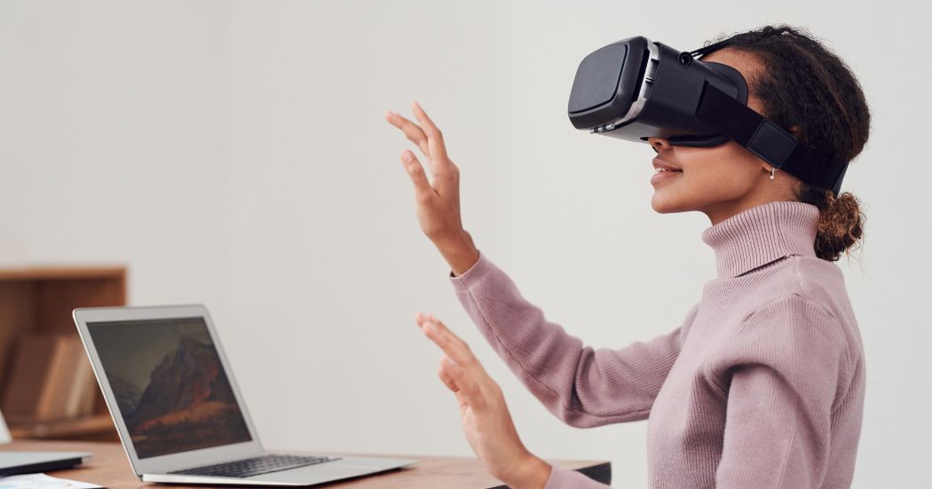 marketing client using VR equipment to engage in the metaverse